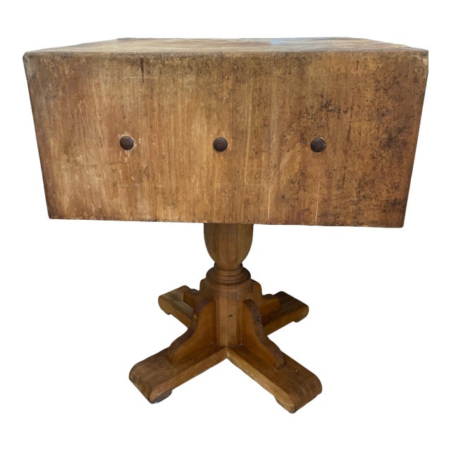 Antique Pedestal Base Butcher Block For Sale