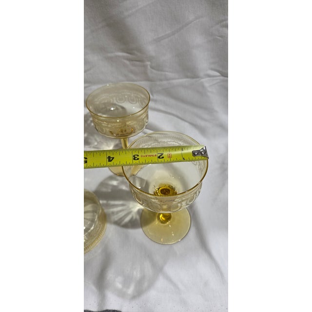 Glass Vintage Yellow Depression Glass Champagne Coupes or Sherbet Glasses Set of Five For Sale - Image 7 of 7