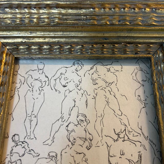 1940’s Original Abstract Life Study Ink Drawing Chunky Gold Frame For Sale In Philadelphia - Image 6 of 7