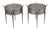 Pair of Trouvailles Metal and Brass Side Tables with Swan Necks and Doors For Sale