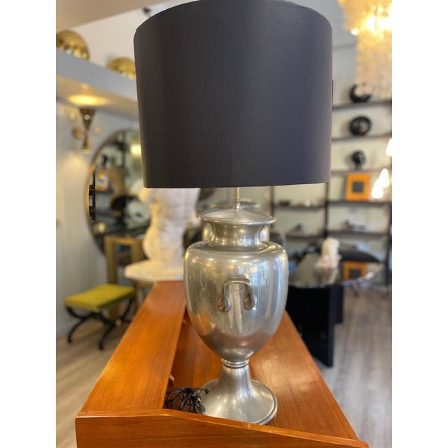 Pewter Table Lamps with Large Black Lampshades, 1970, Set of 2 For Sale - Image 10 of 18