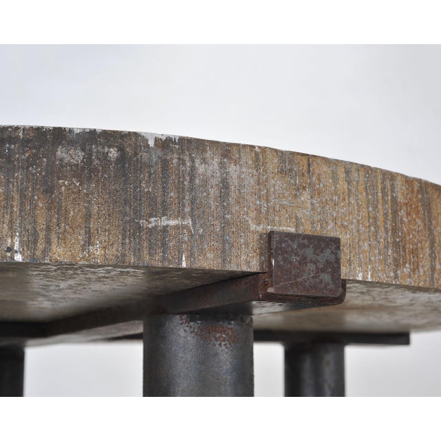 Industrial Style Round Machined Iron Center Table on Casters For Sale - Image 15 of 18