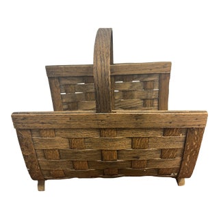 Vintage Split Oak Log Holder Basket for Fireplace For Sale