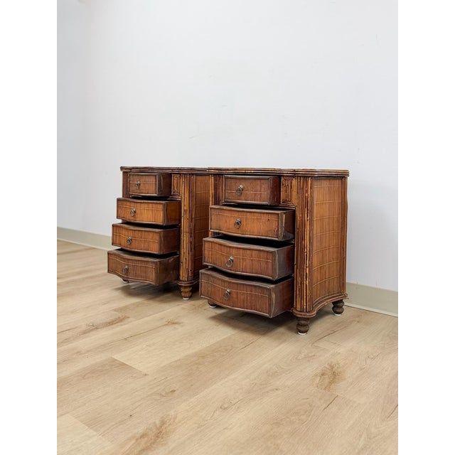 Vintage Nightstands Split Bamboo Reed Four Drawer British Colonial Pair Coastal Regency, Pair For Sale - Image 12 of 12