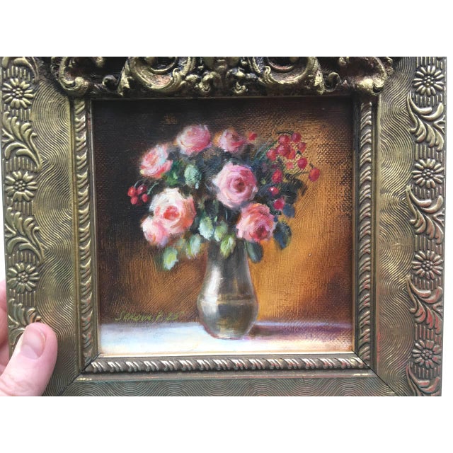 Plastic Framed Original Pink Roses Floral Painting Wall Decor by Valeriya Serova For Sale - Image 7 of 12