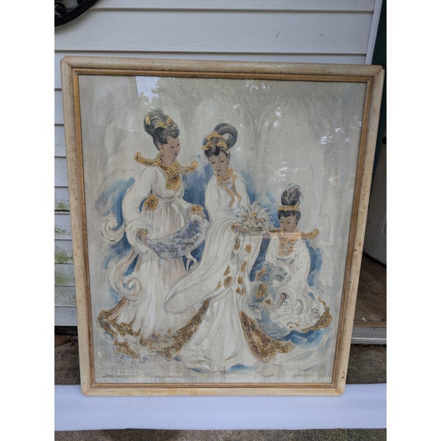 Mid 20th Century Asian Geisha Lady Signed Painting Massive Size For Sale - Image 17 of 18