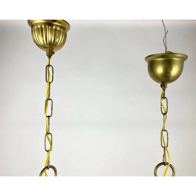 Vintage Ceiling Lamp in Gilt Brass and Textured Glass, Belgium, 1980s For Sale - Image 6 of 7