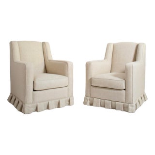 Off White Fringe Lounge Chairs, 1940s, Set of 2 For Sale