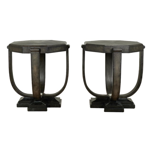 Pair of Vintage Art Deco Style Tables in Faux Shagreen by Maitland Smith For Sale