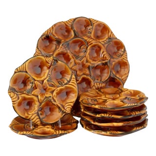 Midcentury Vallauris Majolica Oyster Plate Set W/ Master Platter For Sale