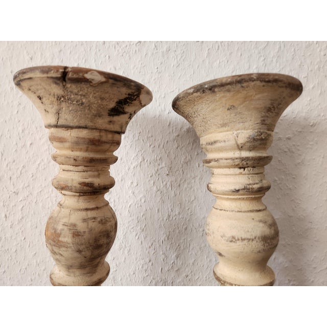 Antique Country House Shabby Chic Wooden Candleholders for Pillar Candles, France, 1950s For Sale - Image 14 of 18