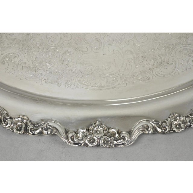 Poole Silver Co. Vintage Poole 400 Lancaster Rose Oval Silver Plated Bar Serving Platter Tray For Sale - Image 4 of 14