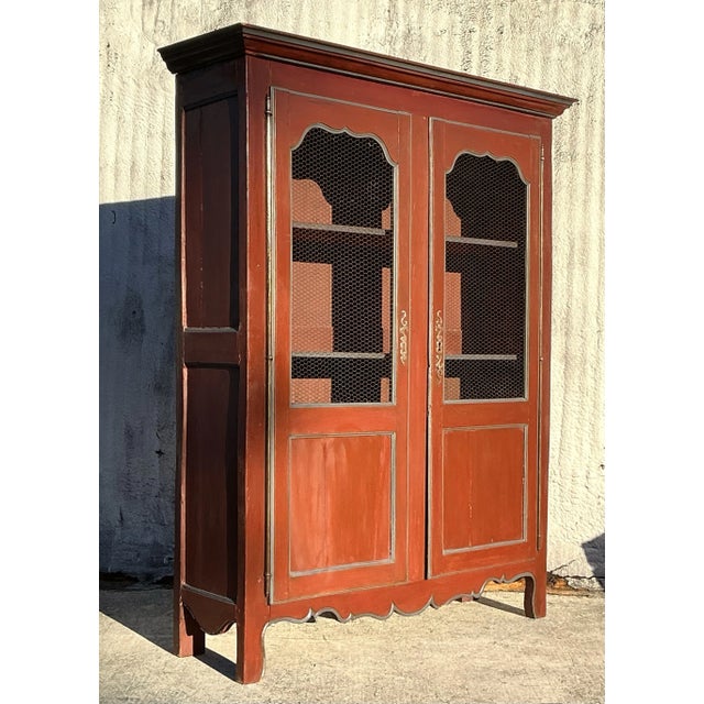 Vintage Boho Patinated Wire Front Armoire For Sale - Image 10 of 10