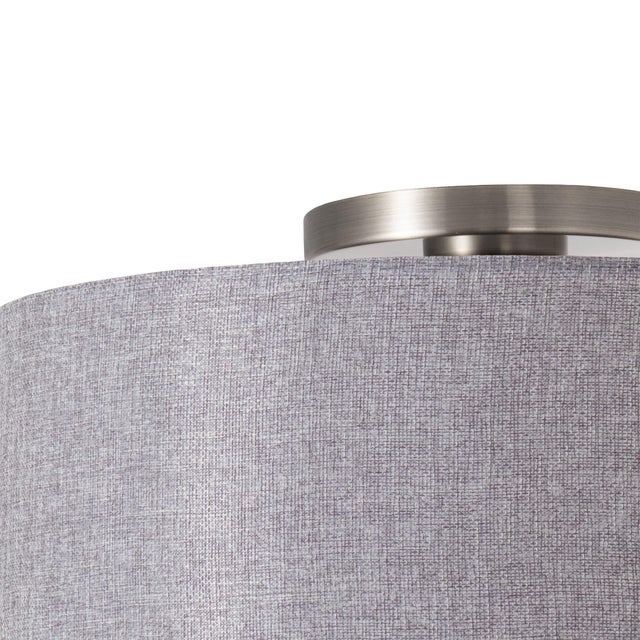 2020s Stretch Flush Mount 18" D - Cashmere Gray Linen Drum Shade, Satin Nickel, Dimmable, Bulb Included For Sale - Image 5 of 6