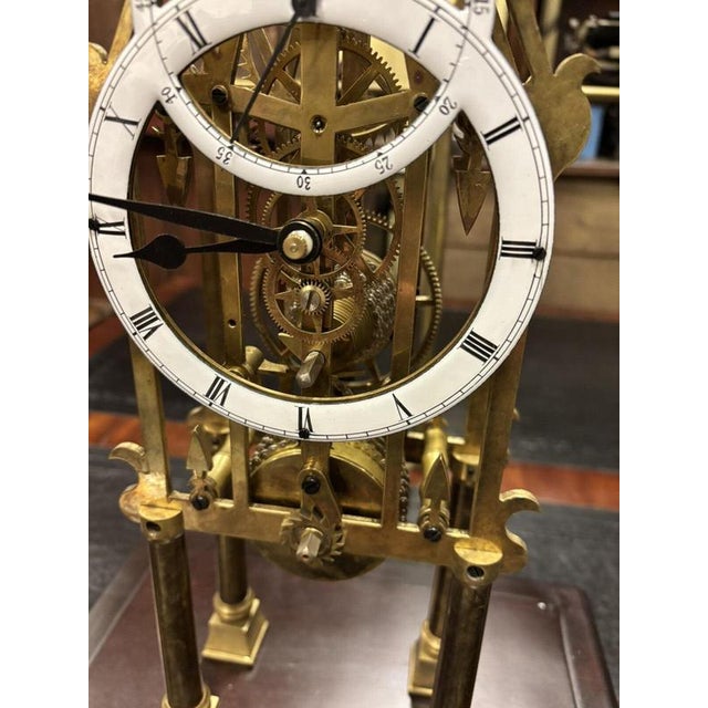 Chain Fusee Cathedral Skeleton Clock with Case And Key. Ticking away nicely Sizes 54 cms tall, 34 cms wide, 24 cms depth.