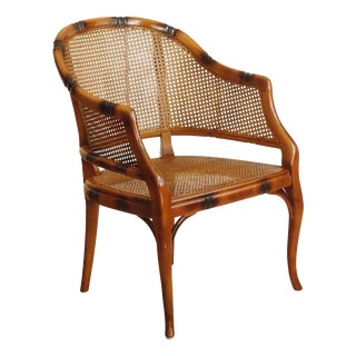 Vintage Faux Bamboo Armchair with Viennese Wickerwork, 1970 For Sale