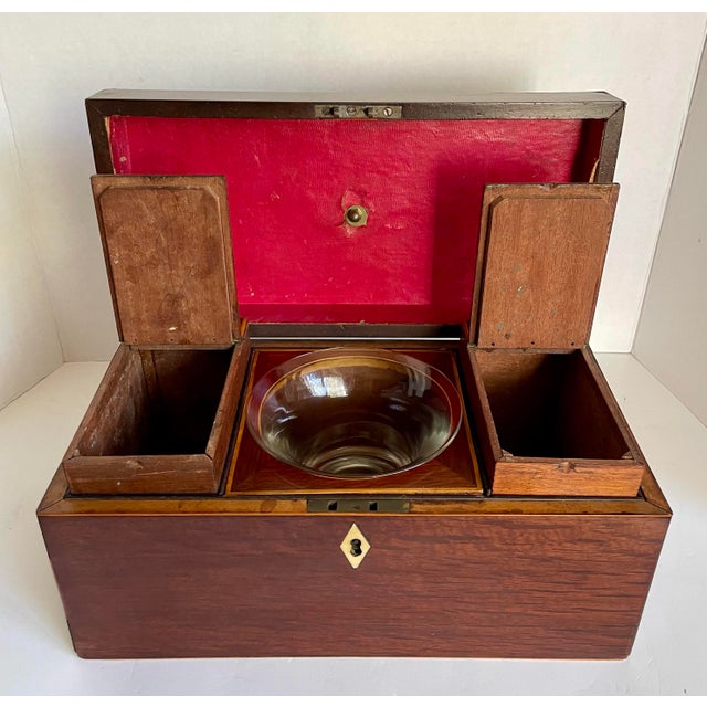 Mid 19th Century Mid-19th Century English Mahogany Tea Caddy Chest With Glass Mixing Bowl For Sale - Image 5 of 15