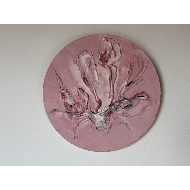 1980s Vintage Heavy Impasto Expressionist Abstract Mixed-Media Painting on Round Wood Panel For Sale - Image 4 of 12