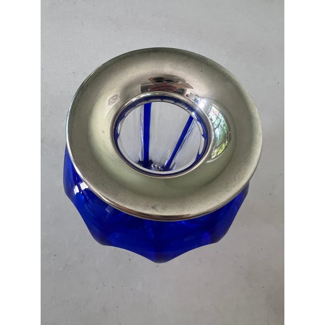 Asprey William & Son cobalt blue Overlay Art Glass Flower Vase w/Sterling Trim circa 1910-1930 Late Edwardian to Art Deco...