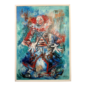 1969 Elena Castellanos (1929-2000) Oil on Board Clown Painting 28"x20"