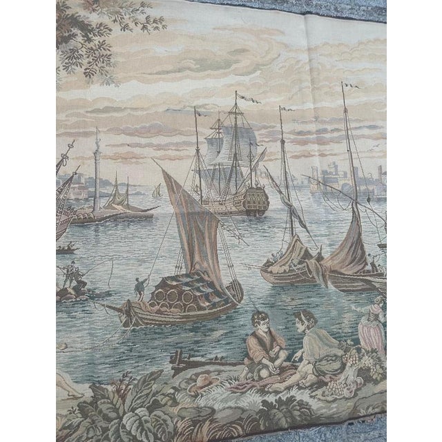 1970s Vintage French Aubusson Jacquard Tapestry Port of Venice, 1970s For Sale - Image 5 of 18