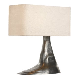 Anne-Marie Barton by Visual Comfort Signature Terra-Forma 23" Right Table Lamp in Museum Pewter with Bouclé Shade For Sale