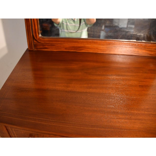 1900s English Hepplewhite Mahogany Inlaid Low & High Dressers With Mirrors Chests of Drawers For Sale - Image 17 of 18