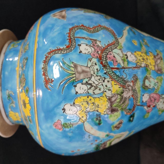 Ceramic Chinese Ceramic Pot,Kangxi Marked Blue Ground FamilleVerte Porcelain Ginger Jar Hand Painted Playing Children Pattern For Sale - Image 7 of 12