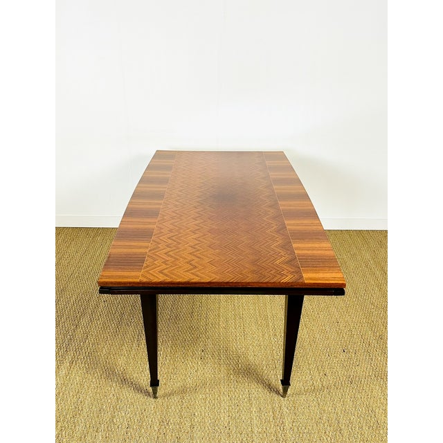 Art Deco Varnished Chevron Marquetry Dining Table with Extensions, 1940s For Sale - Image 17 of 18