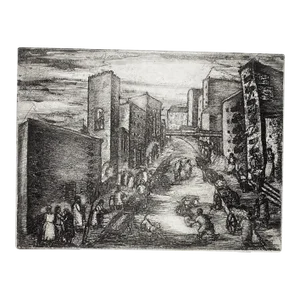 1940s Benjamin Rubin East Side New York Etching