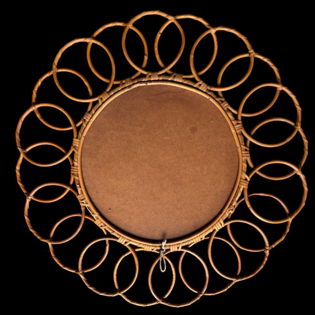 1950s Vintage French Round Rattan Mirror, 1950s For Sale - Image 5 of 9