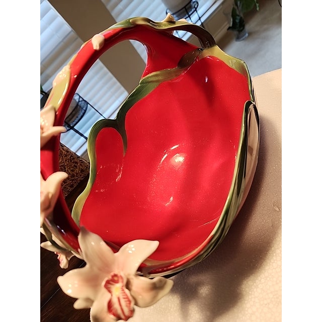 Realism Stunning Rare Franz Collection "Orchid" Sculptural Porcelain Basket – Fz01649 For Sale - Image 3 of 8