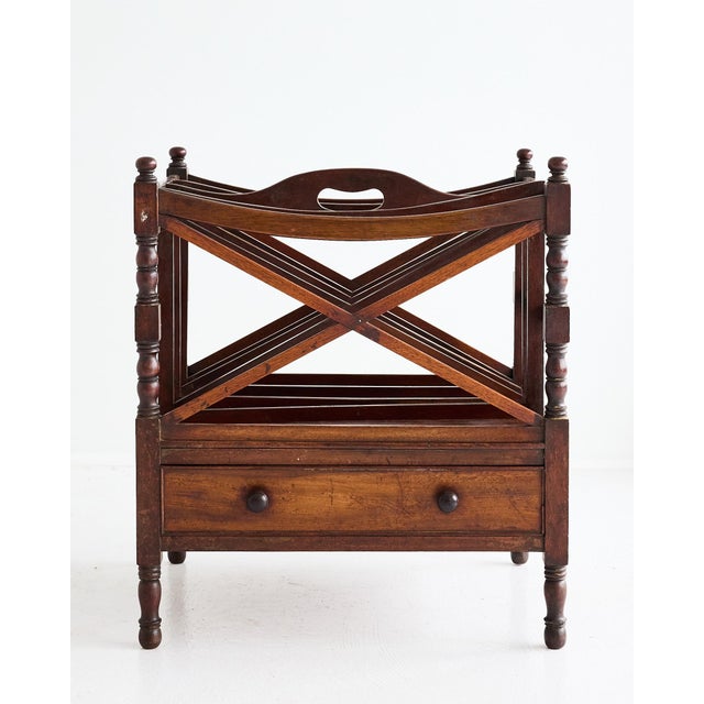 Large English Regency Mahogany Canterbury Magazine Rack With Drawer, 19th Century For Sale - Image 15 of 16