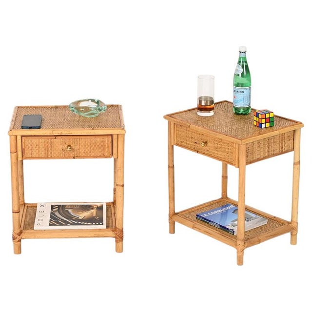 French Riviera Nightstands in Bamboo, Rattan and Brass, Italy, 1970s, Set of 2 For Sale - Image 16 of 16