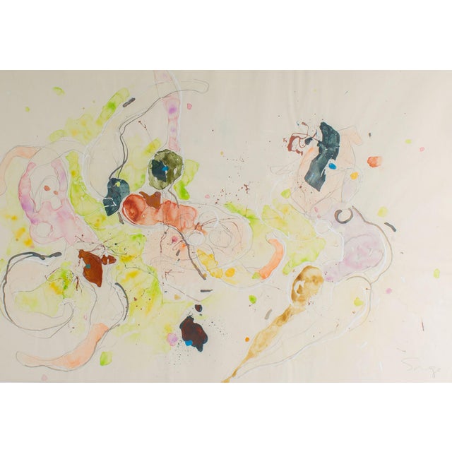 An abstract mixed media painting of figures by the Canadian artist Walter Sorge (1931-2021). Watercolor, graphite, and oil...