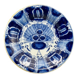 18th-Century Delft Peacock Plate Three Bells Maker's Mark For Sale