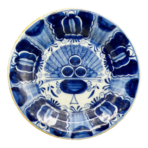 18th-Century Delft Peacock Plate Three Bells Maker's Mark