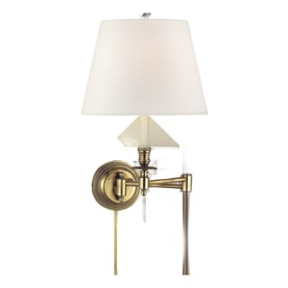 Studio VC for Visual Comfort Signature Candlestick Swing Arm in Hand-Rubbed Antique Brass with Linen Shade For Sale