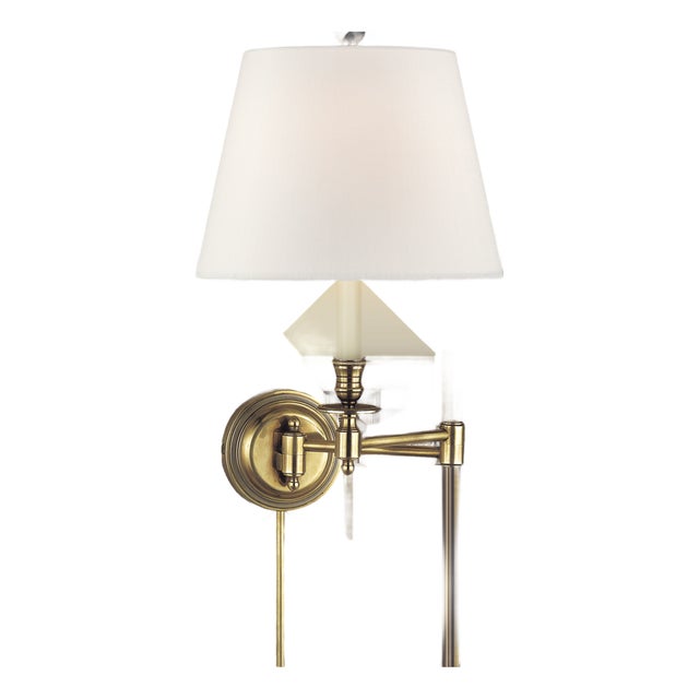 Studio VC for Visual Comfort Signature Candlestick Swing Arm in Hand-Rubbed Antique Brass with Linen Shade For Sale