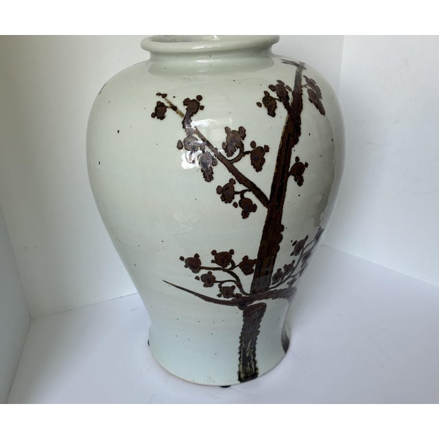 Chinese Pottery Large Floor Vase Rusty Brown Twisted Tree Stoneware For Sale - Image 4 of 14