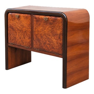 Italian Art Deco Walnut Burl Mirror Mosaic Dry Bar Cabinet in the style of Gio Ponti, 1940s For Sale