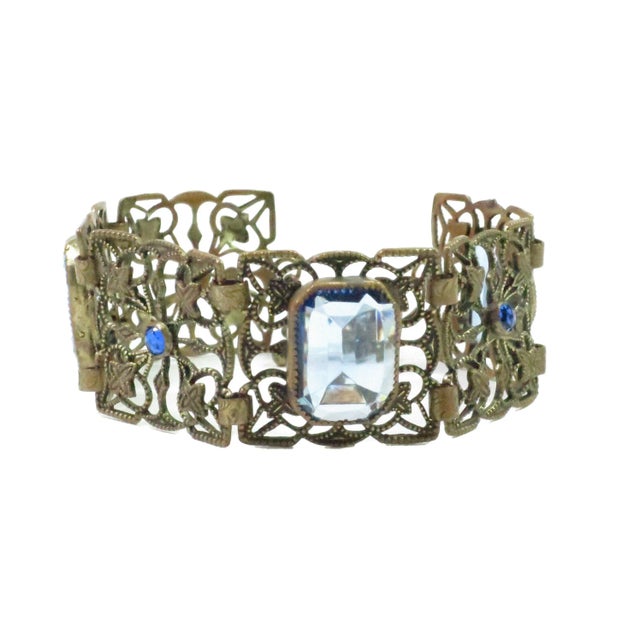 1930s Vintage Art Deco Czech Sapphire Crystal Bracelet 1930s For Sale - Image 5 of 8