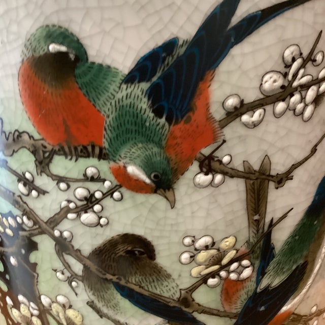 Vintage Chinese Hand-Painted Crackled Glaze Vase W/Foo Dogs Handles Calligraphy & Stamps For Sale - Image 10 of 12