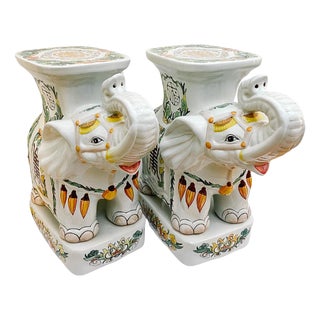 Mid 20th Century Hollywood Regency Style Chinoiserie Elephant Garden Stools - A Pair For Sale