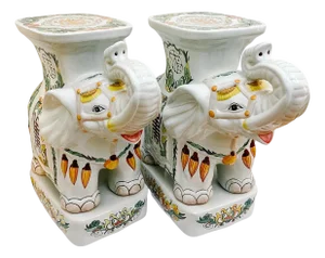 Mid 20th Century Hollywood Regency Style Chinoiserie Elephant Garden Stools - A Pair