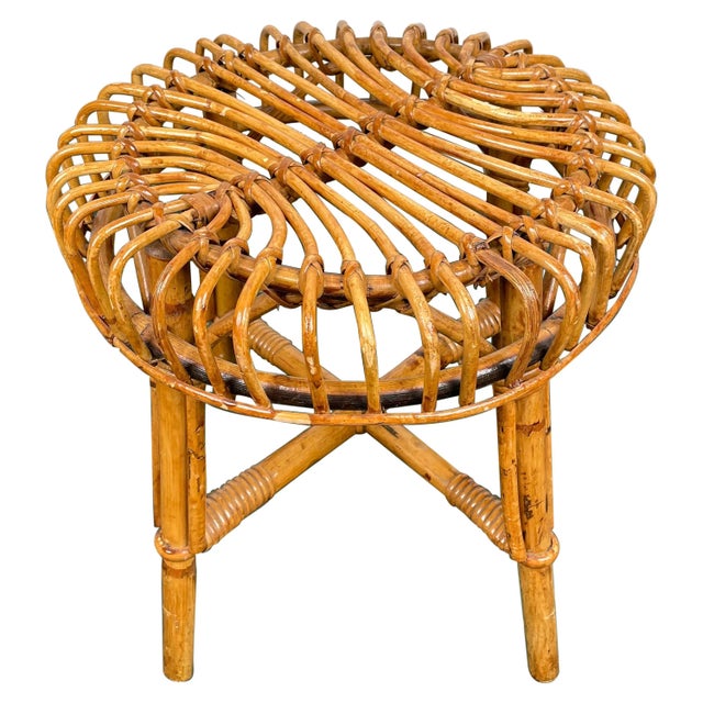 Mid-Century Modern Bamboo Rattan Stool, Italy, 1960s For Sale - Image 9 of 9