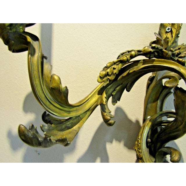 Antique French 19th Century Louis XV Gilt Bronze Two Light Wall Sconces - a Pair For Sale - Image 15 of 18