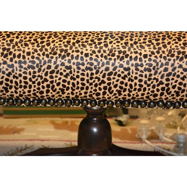 Cheetah Print Cowhide Covered Bench Ottoman W/ Nail Head Trim & Baluster Wood Base For Sale - Image 11 of 18
