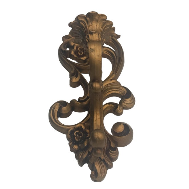 Plastic 1971 Homco Hollywood Regency Gold Floral Wall Candle Sconce For Sale - Image 7 of 10