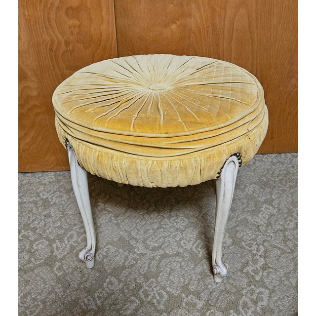 Vintage French-Style Upholstered Vanity Stool With Cabriole Legs For Sale - Image 12 of 12
